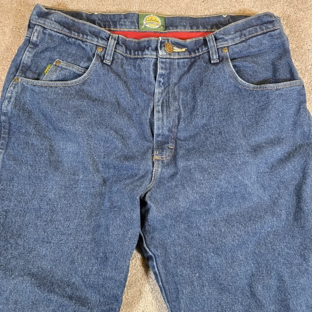 Cabela's Roughneck Jeans Mens 38x30 Red Fleece Lined Straight Denim‎